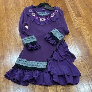 Purple Long Sleeve Dress with Ruffle Details